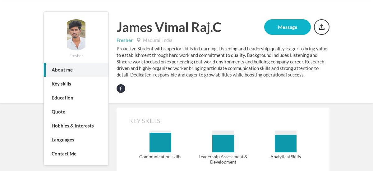 James Vimal Raj.C Online Resume | CraftmyCV
