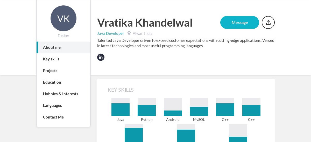 Vratika khandelwal online resume craftmycv