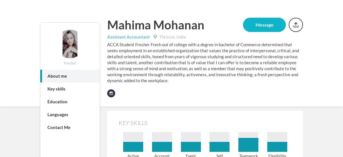 Mahima Mohanan Online Resume | CraftmyCV