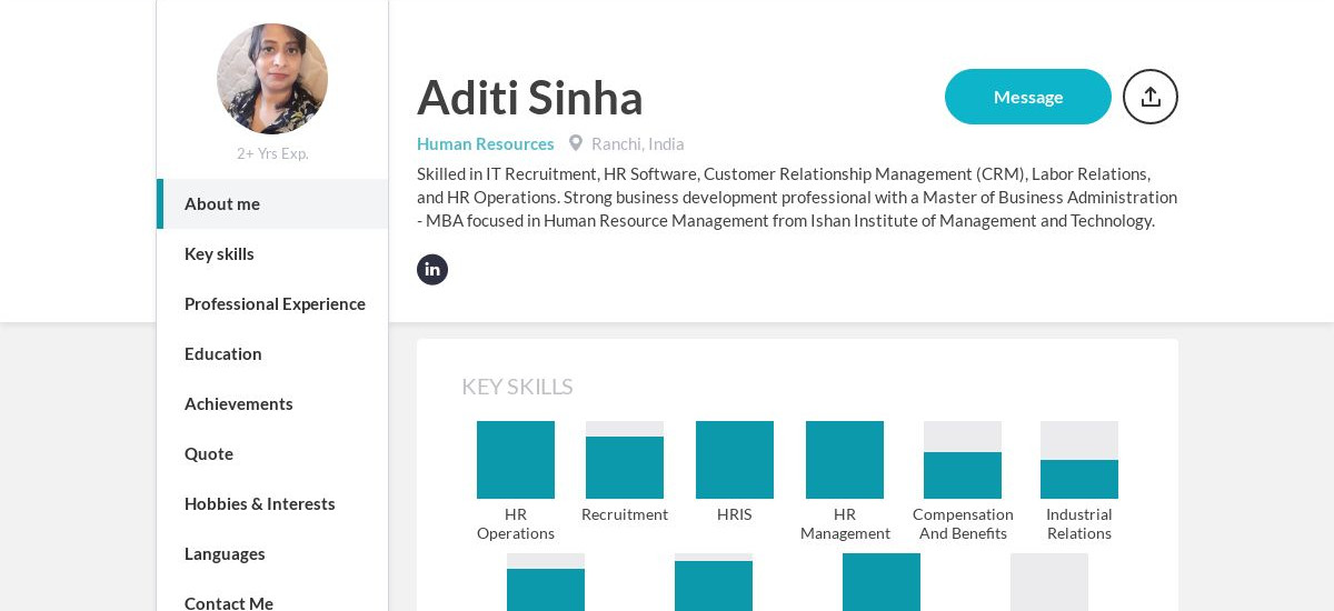 Aditi Sinha Online Resume | CraftmyCV