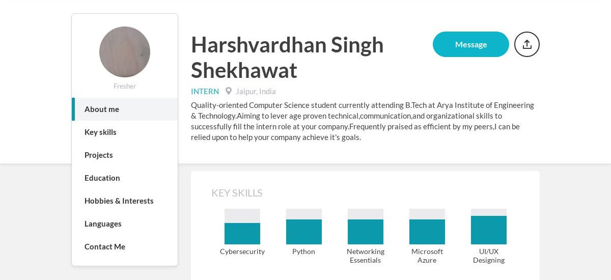 Harshvardhan Singh Shekhawat Online Resume | CraftmyCV