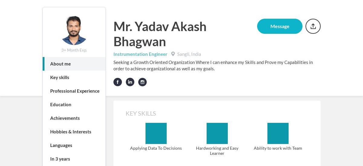 Mr. Yadav Akash Bhagwan Online Resume | CraftmyCV