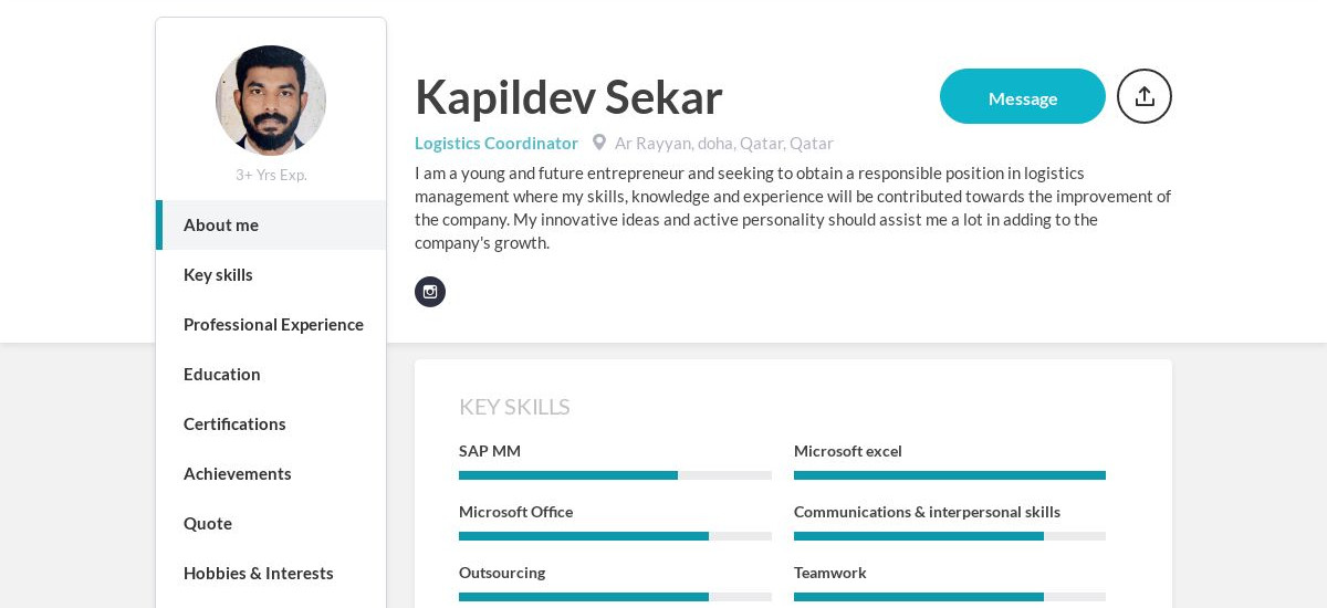 Kapildev Sekar Online Resume | CraftmyCV