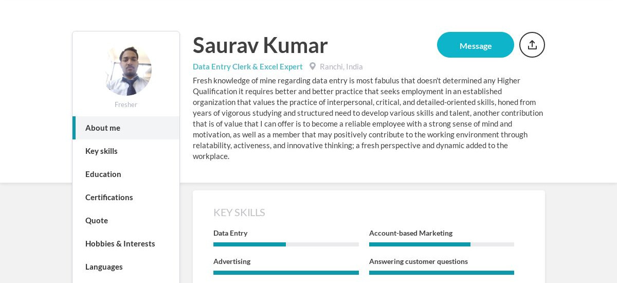 Saurav Kumar Online Resume | CraftmyCV