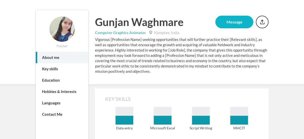 Gunjan Waghmare Online Resume | CraftmyCV