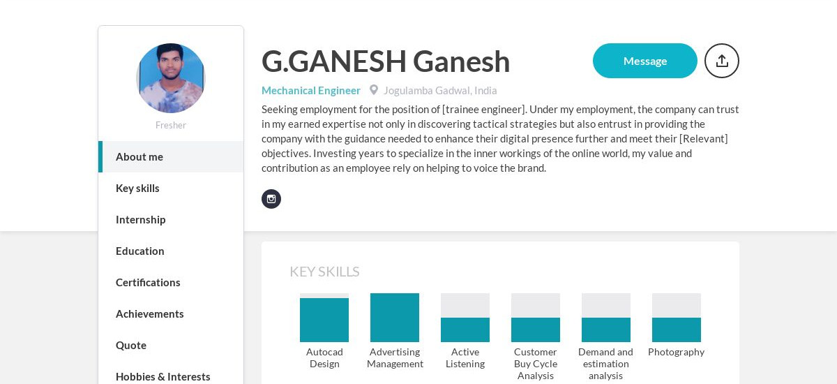 G.GANESH Ganesh Online Resume CraftmyCV