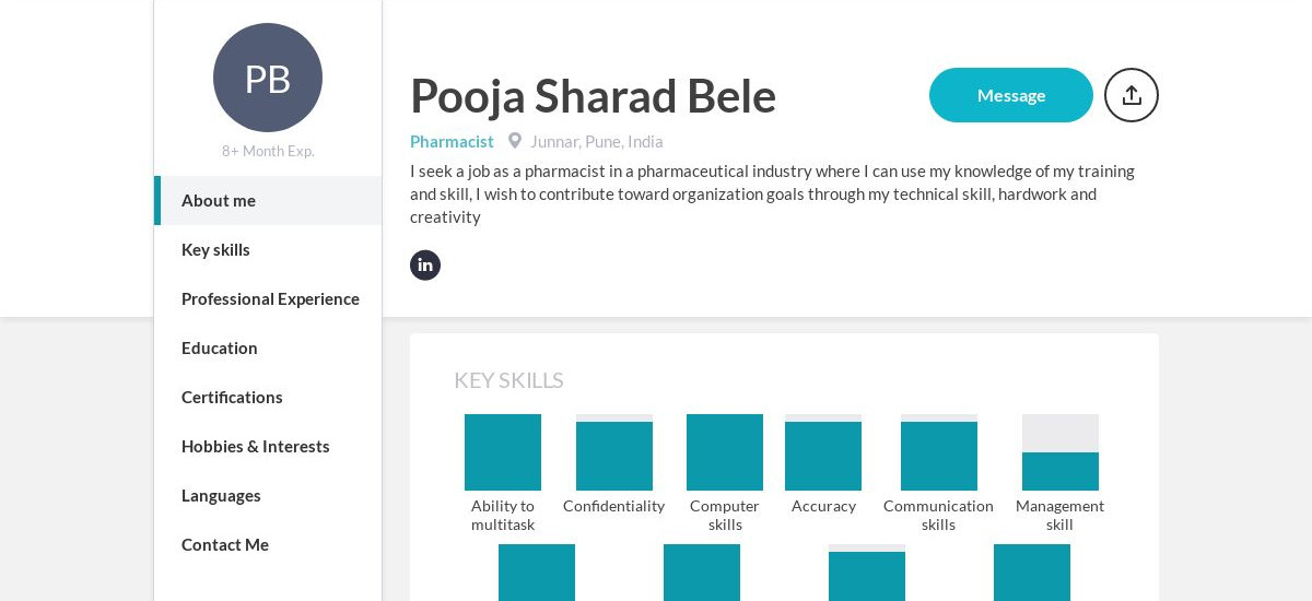 Pooja Sharad Bele Online Resume CraftmyCV