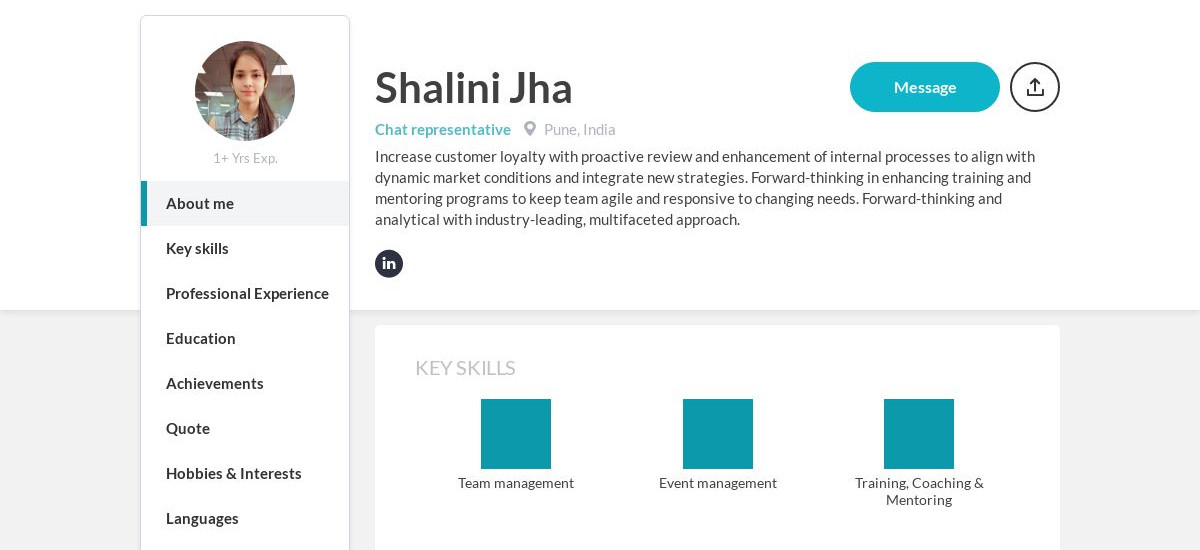 Shalini Jha Online Resume | CraftmyCV