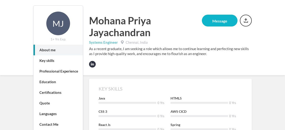 Mohana Priya Jayachandran Online Resume | CraftmyCV