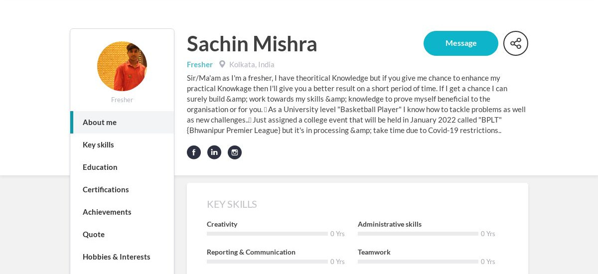 Sachin Mishra Online Resume | CraftmyCV