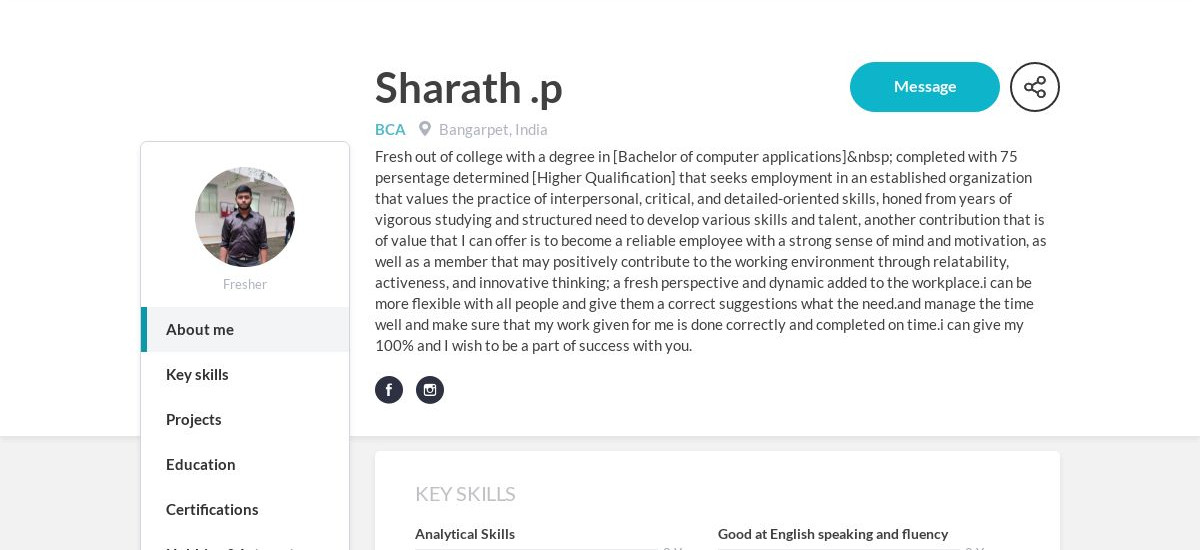 Sharath .P Online Resume | CraftmyCV