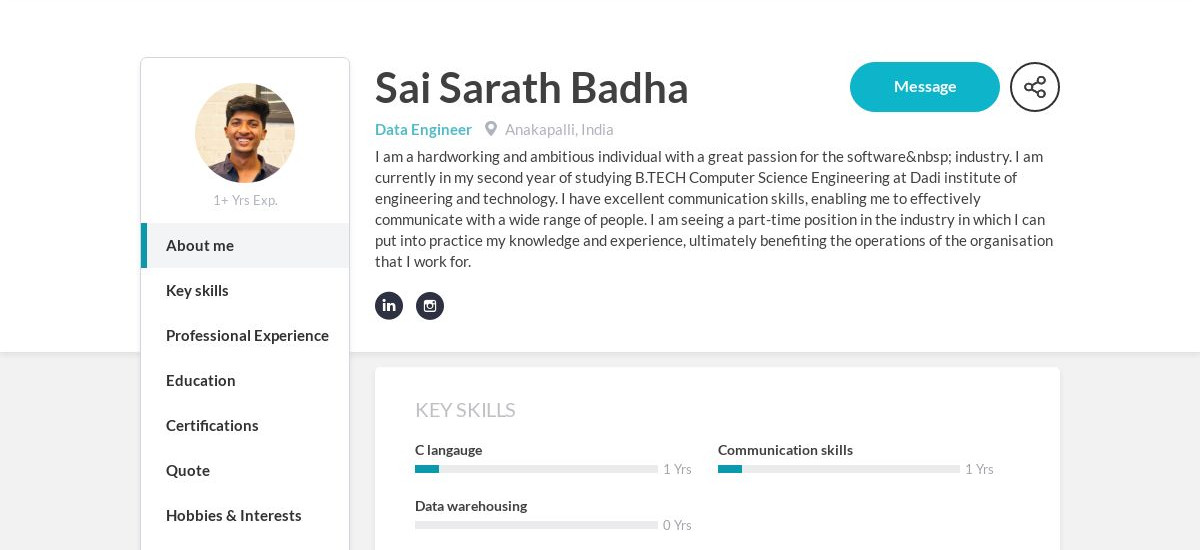 Sai Sarath Badha Online Resume | CraftmyCV