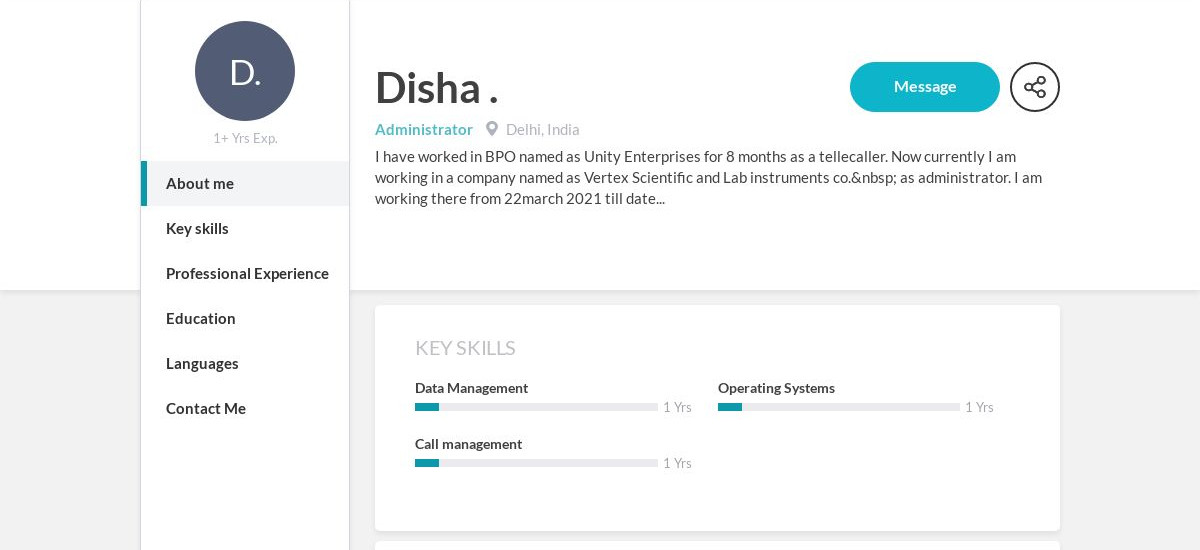 Disha . Online Resume | CraftmyCV