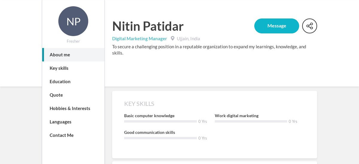 Nitin Patidar Online Resume CraftmyCV