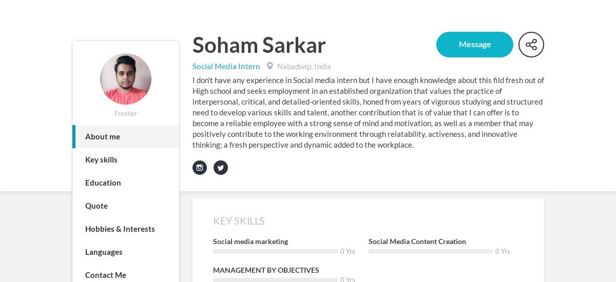 Soham Sarkar Online Resume | CraftmyCV