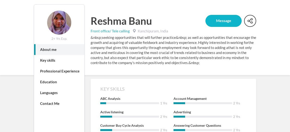 Reshma Banu Online Resume | CraftmyCV