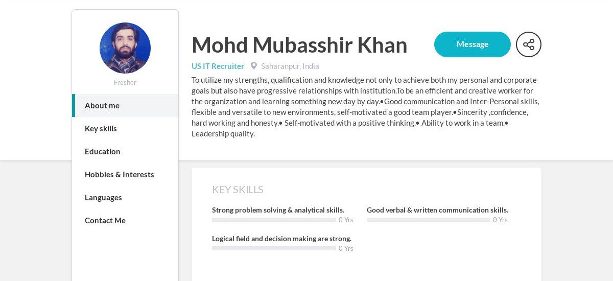 Mohd Mubasshir Khan Online Resume | CraftmyCV