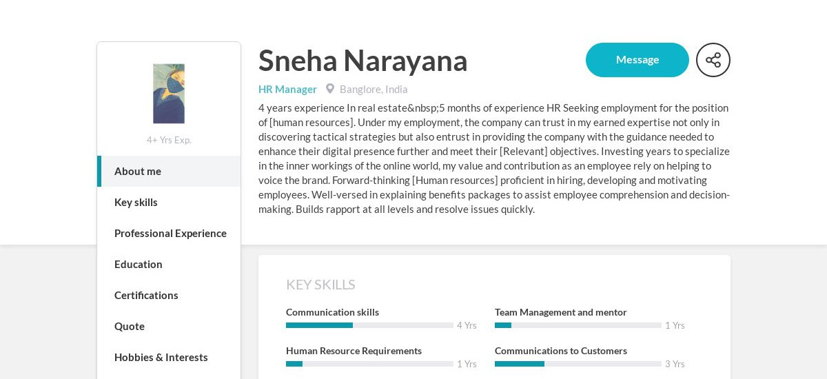 Sneha Narayana Online Resume | CraftmyCV