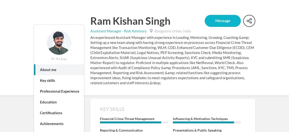 Ram Kishan Singh Online Resume | CraftmyCV