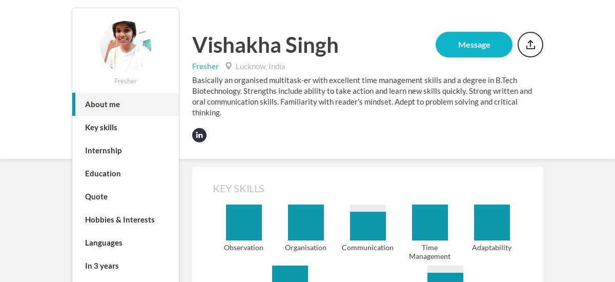 Vishakha Singh Online Resume | CraftmyCV