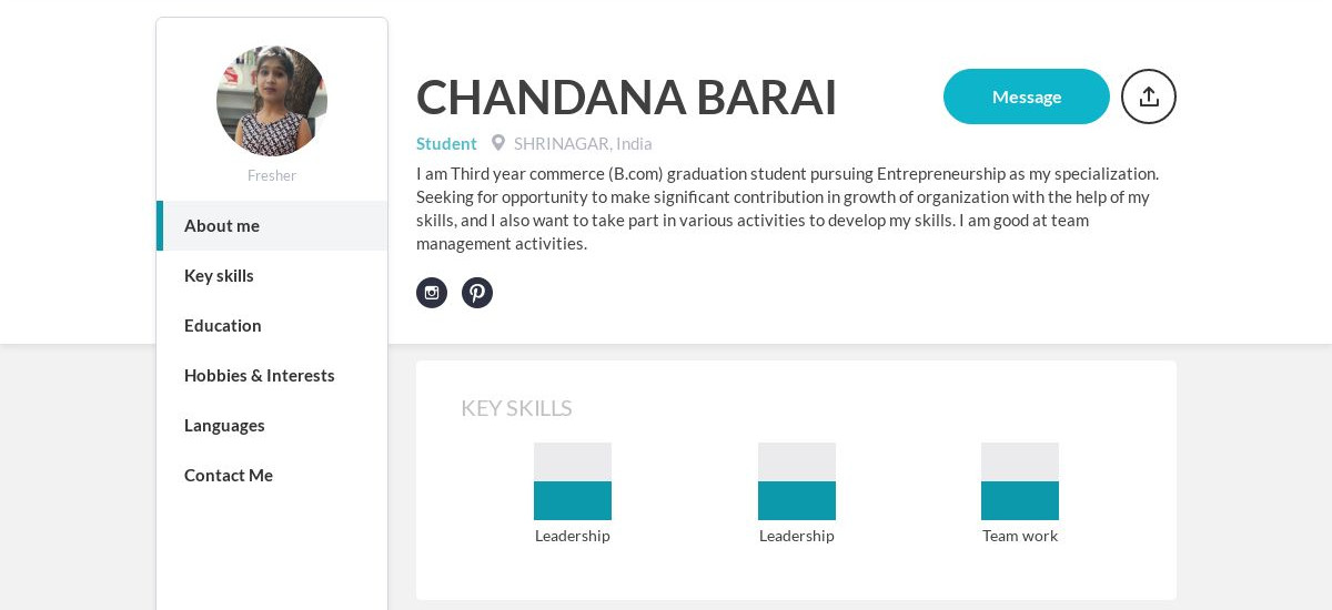 CHANDANA BARAI Online Resume | CraftmyCV