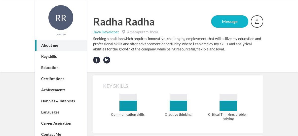 Radha Radha Online Resume | CraftmyCV