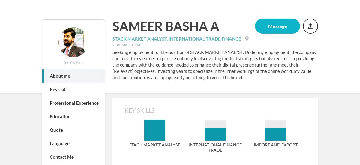 SAMEER BASHA A Online Resume | CraftmyCV