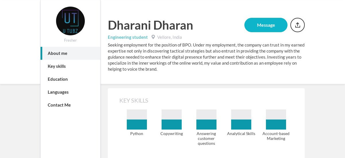 Dharani Dharan Online Resume | CraftmyCV