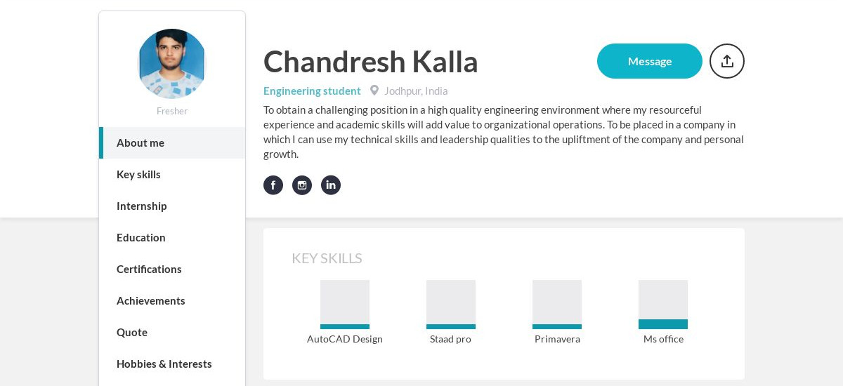 Chandresh Kalla Online Resume | CraftmyCV