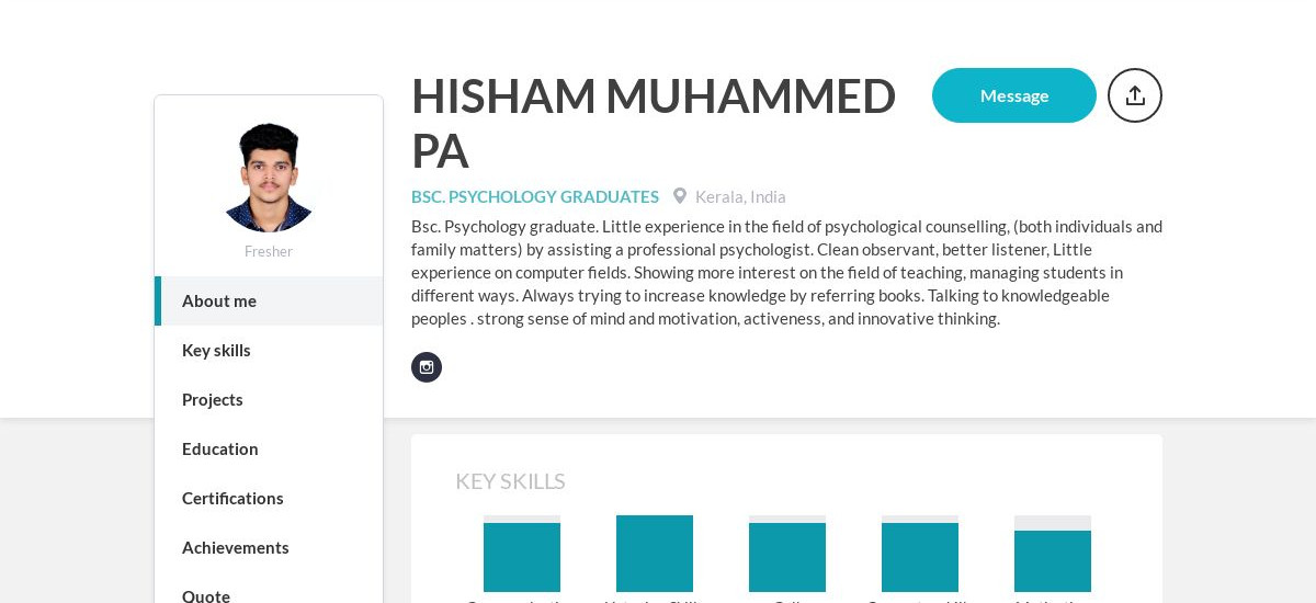 HISHAM MUHAMMED PA Online Resume | CraftmyCV