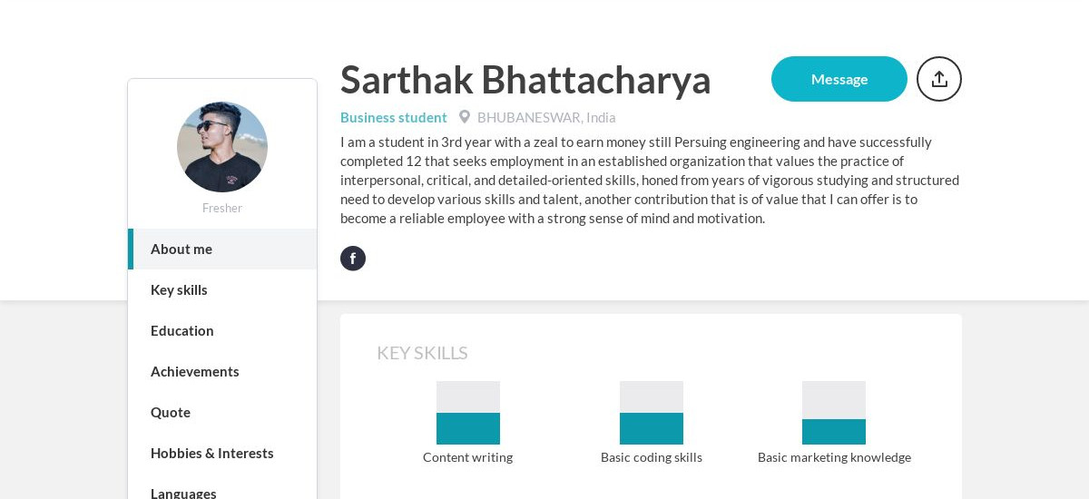 Sarthak Bhattacharya Online Resume | CraftmyCV