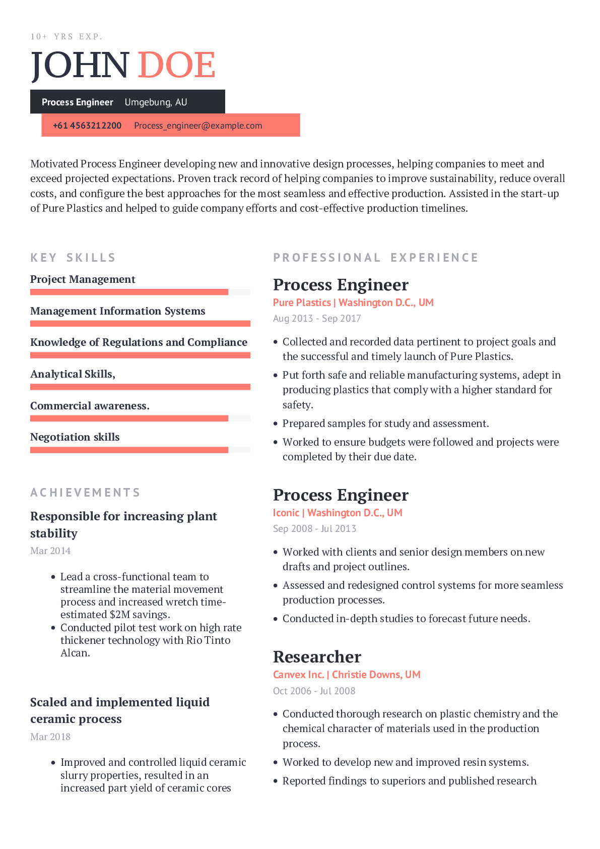 Process Engineer Resume Example