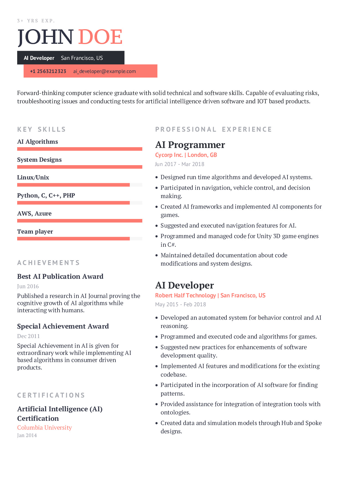 ai template resume free simple