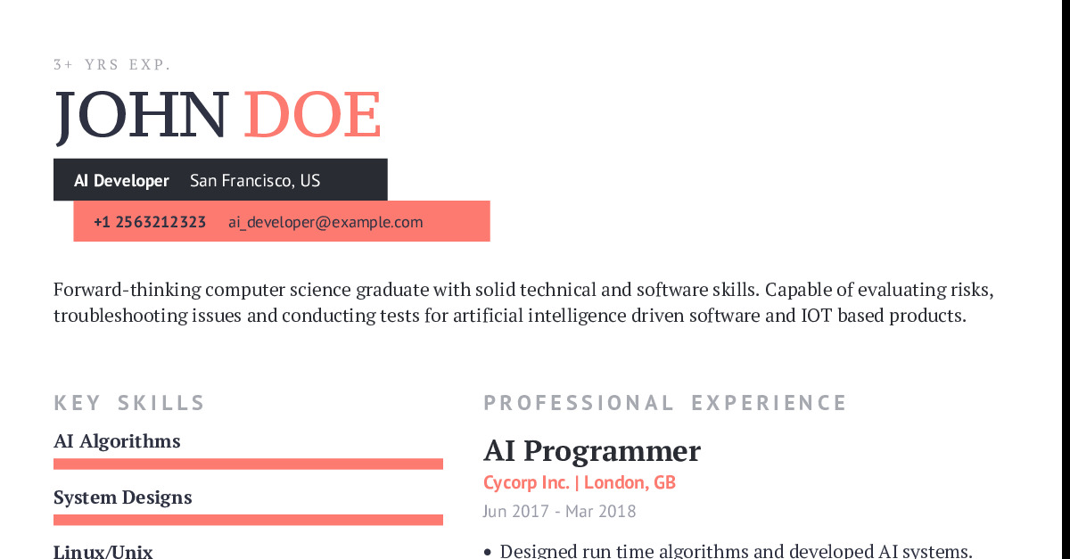 AI Developer Resume Example With Content Sample | CraftmyCV