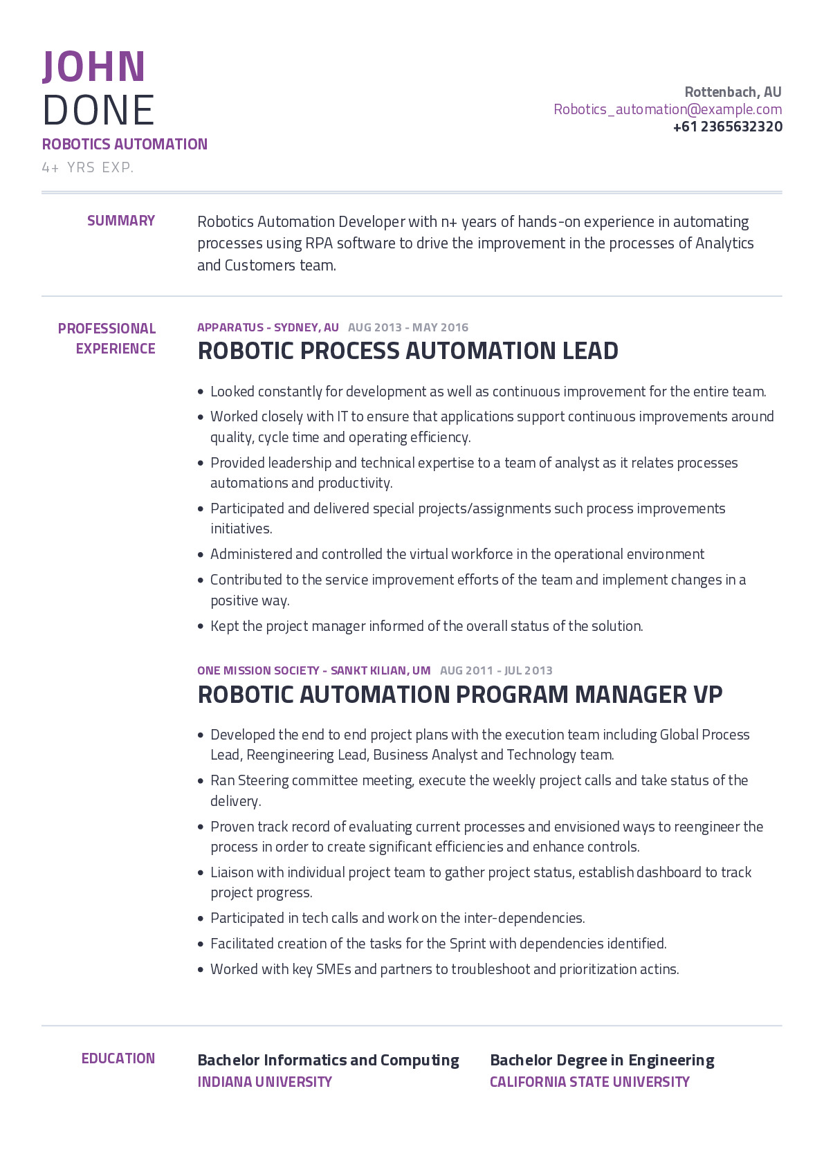 Robotics Automation Resume Example With Content Sample CraftmyCV