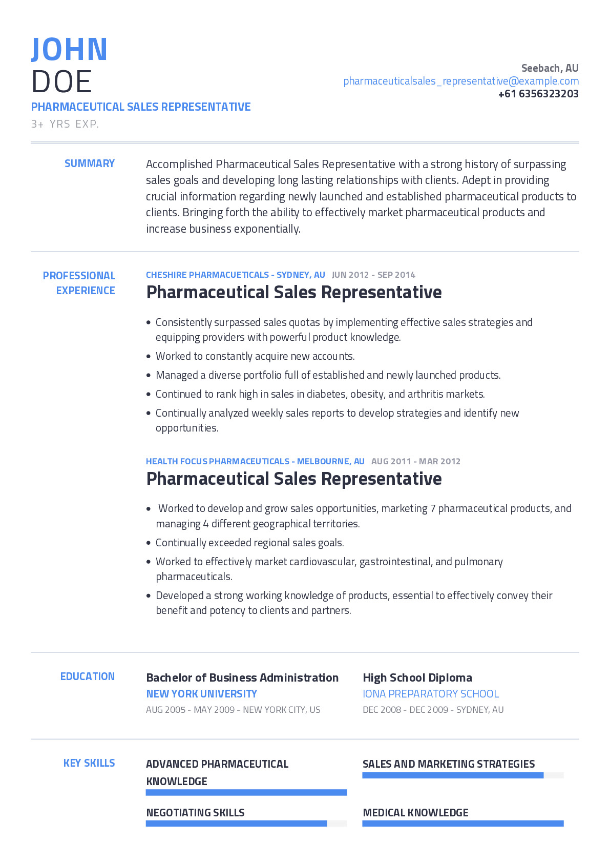 Pharmaceutical Sales Manager Resume