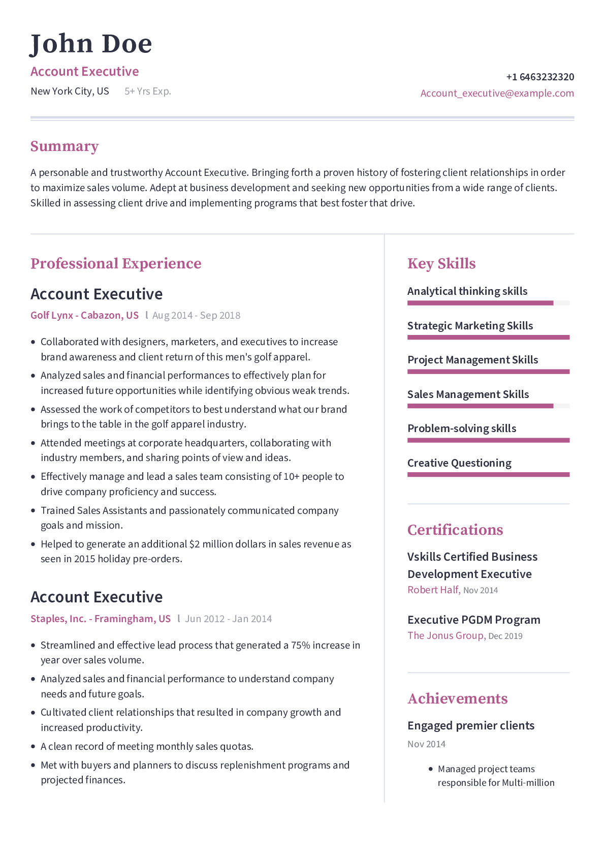 Account Executive Resume Example With Content Sample CraftmyCV
