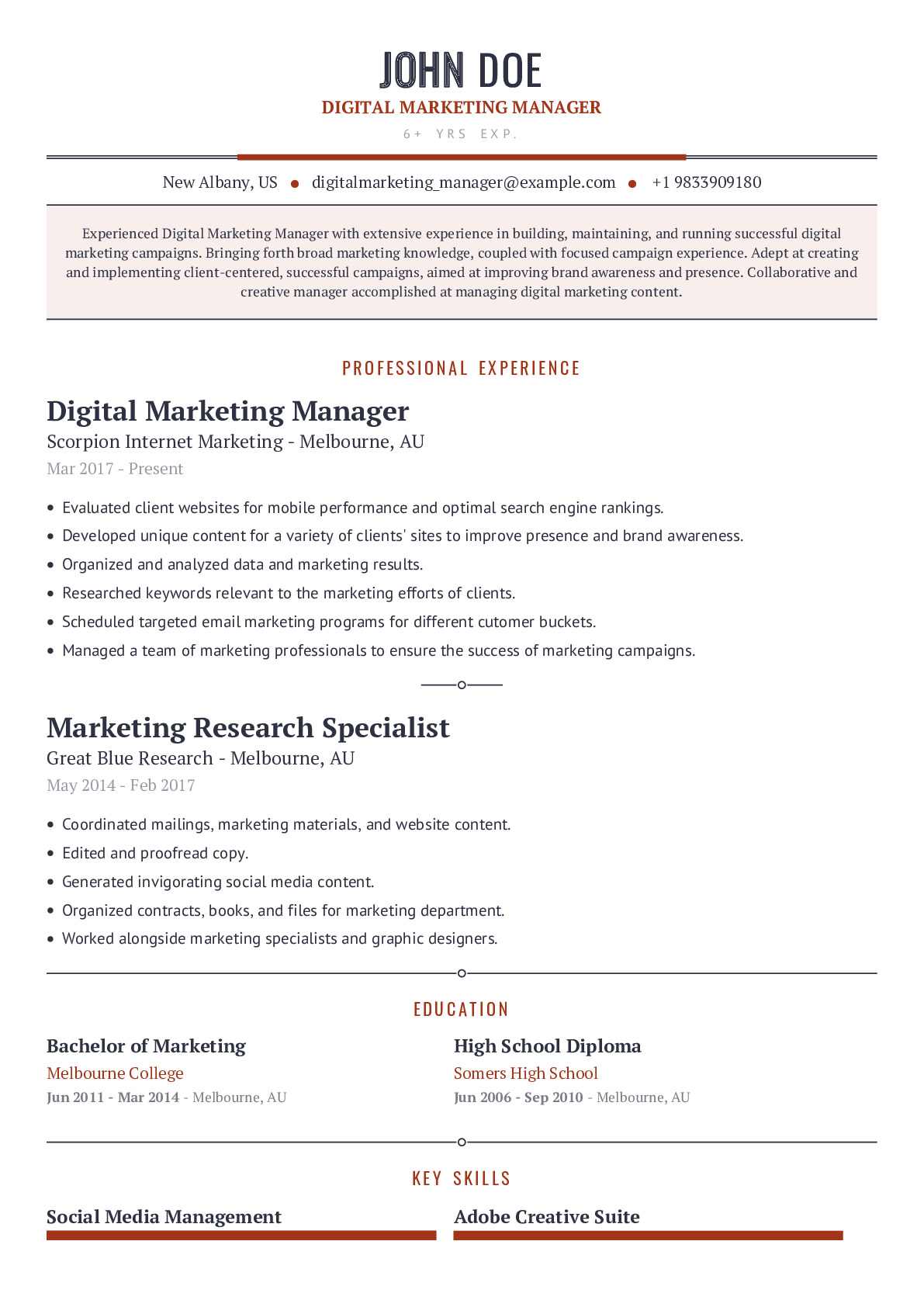 marketing manager resume objective