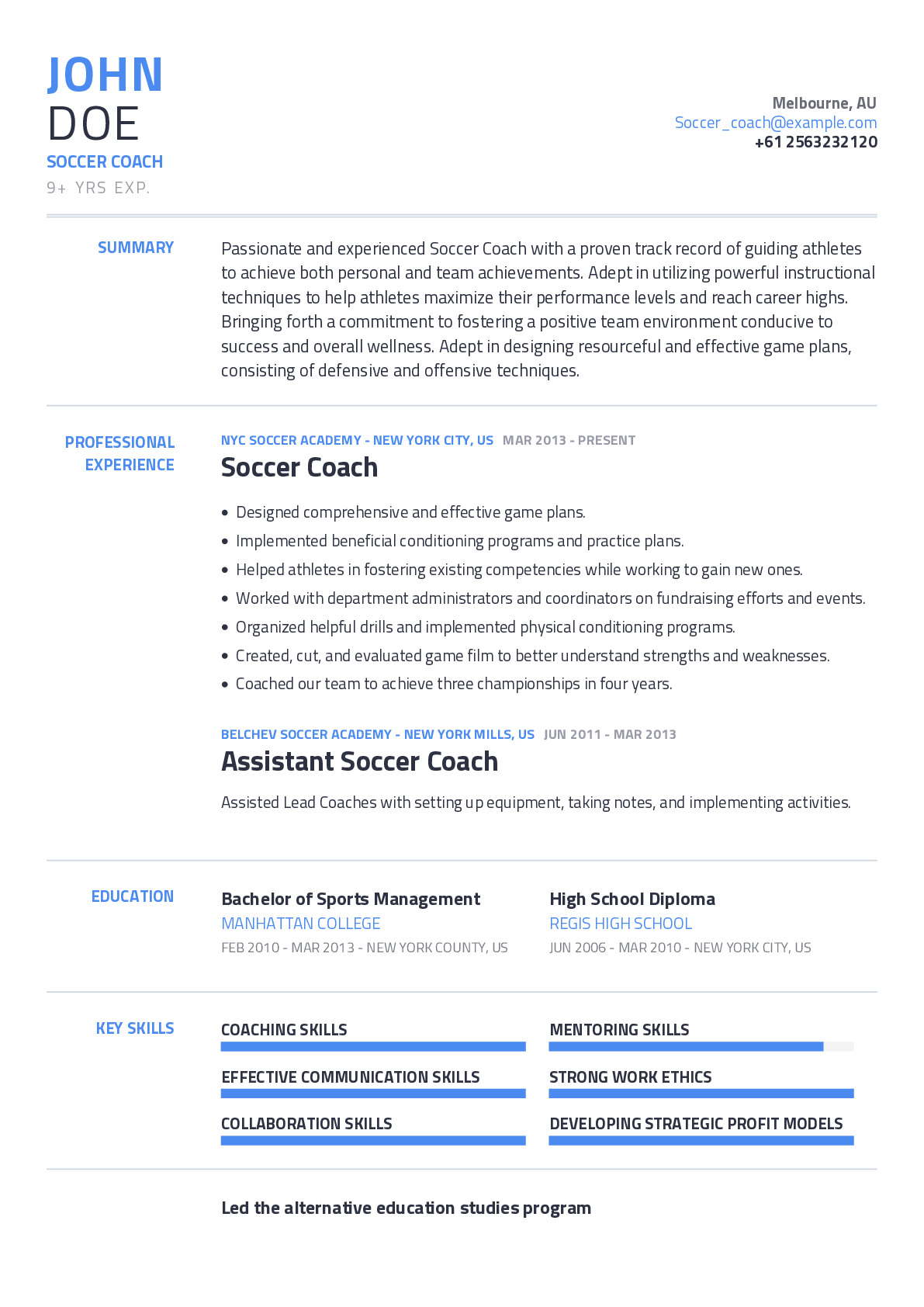 Resume Examples For Sports Fitness Professional CraftmyCV