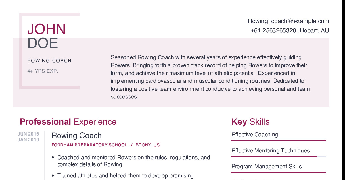 Rowing Coach Resume Example With Content Sample Craftmycv