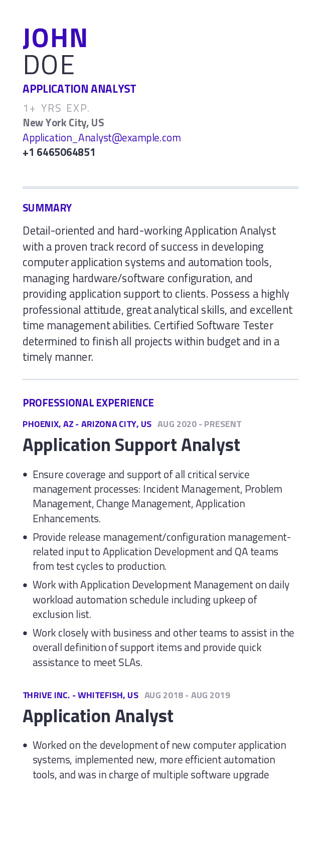 Application Analyst Resume Example With Content Sample CraftmyCV