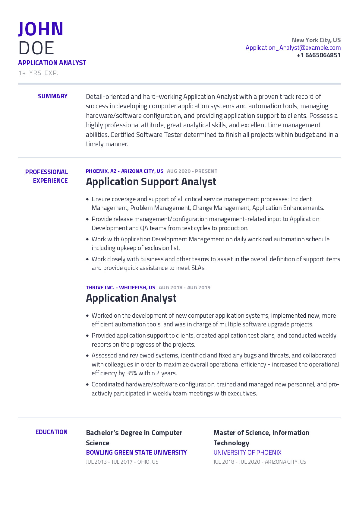 Application Analyst Resume Example With Content Sample CraftmyCV
