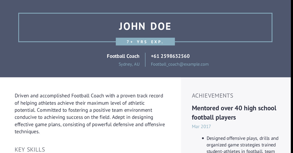 Football Coach Resume Example With - Og 