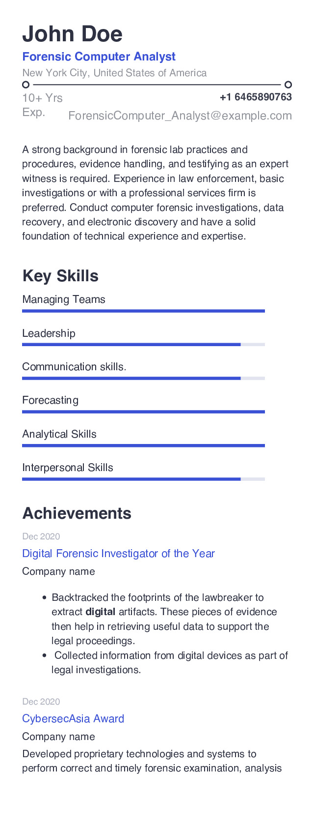 Forensic Computer Analyst Resume Example With Content Sample Craftmycv