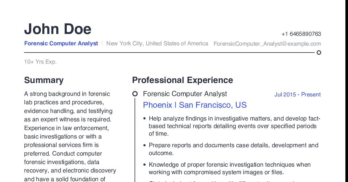 Forensic computer analyst resume example with content sample craftmycv