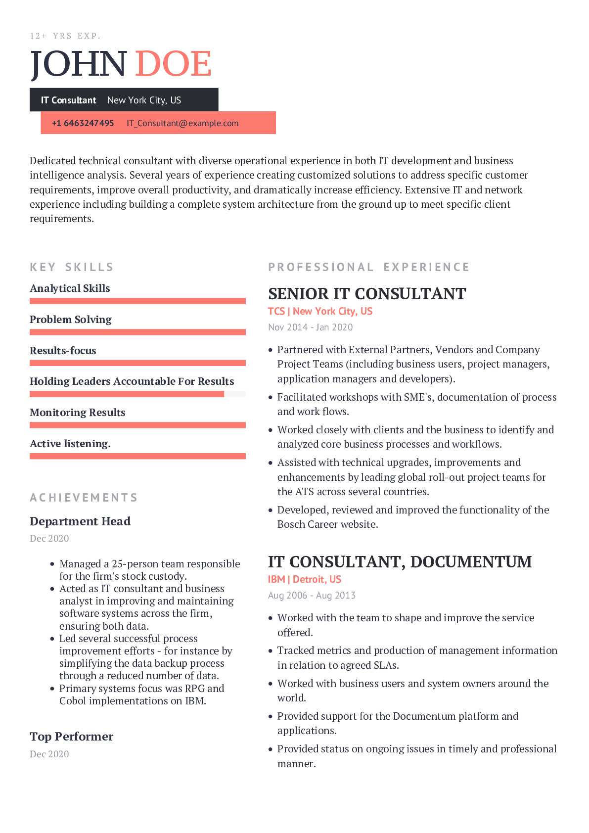 IT Consultant Resume Example With Content Sample CraftmyCV