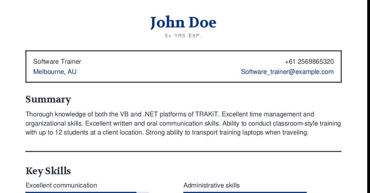 Software Trainer Resume Example With Content Sample CraftmyCV