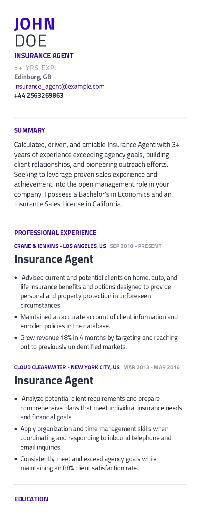 Insurance Agent Mobile Resume Example