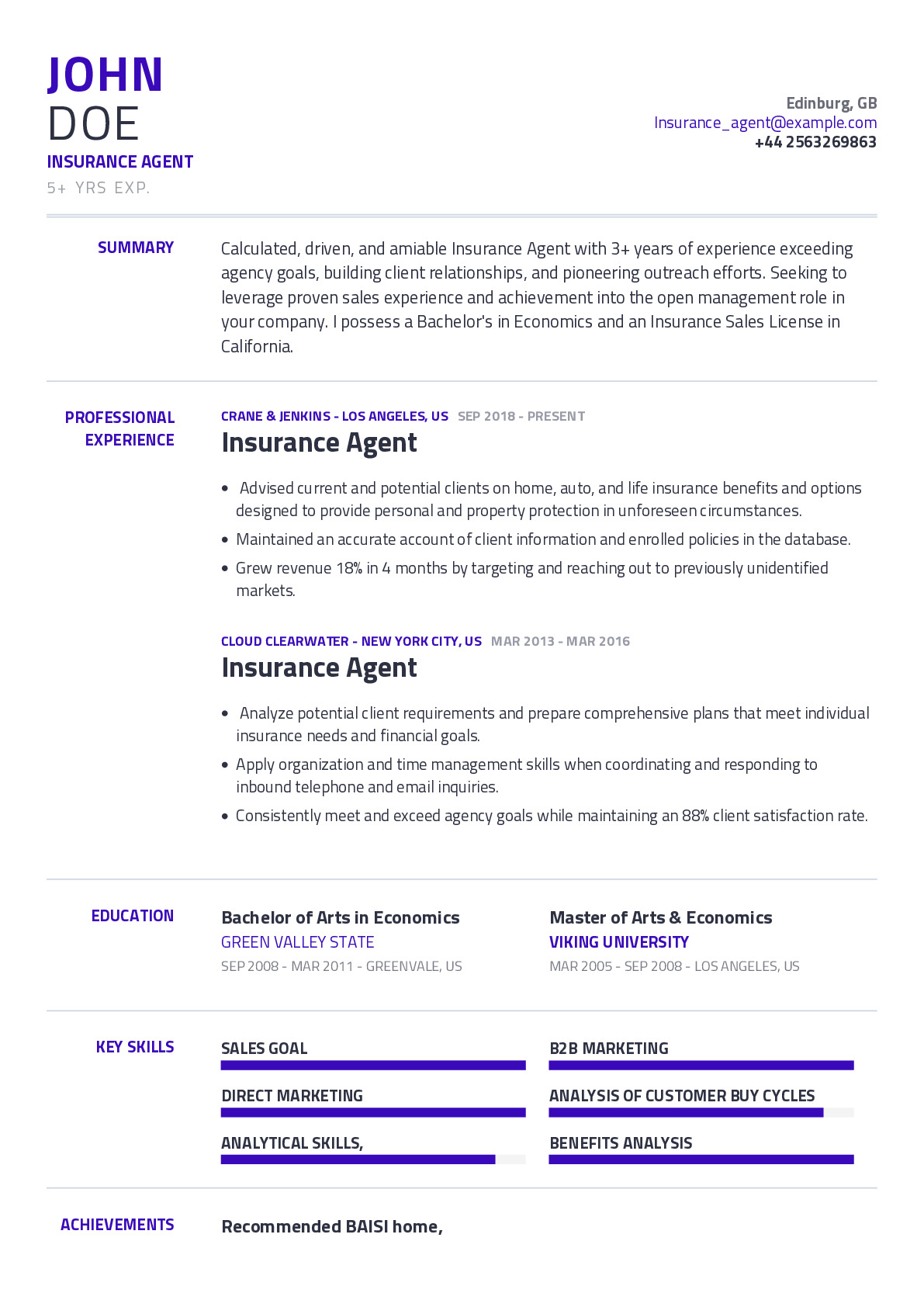 resume examples for insurance professionals