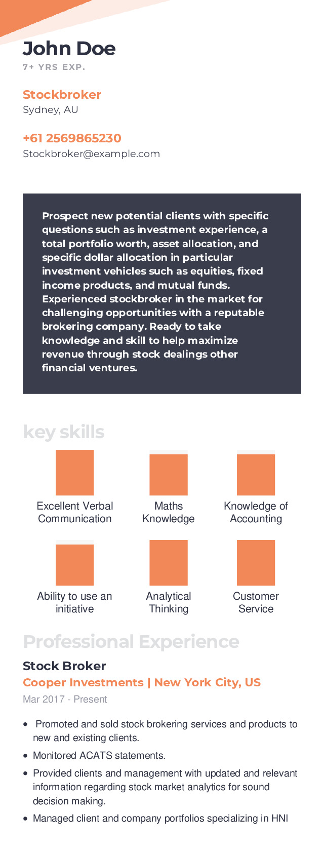 Stockbroker Mobile Resume Example